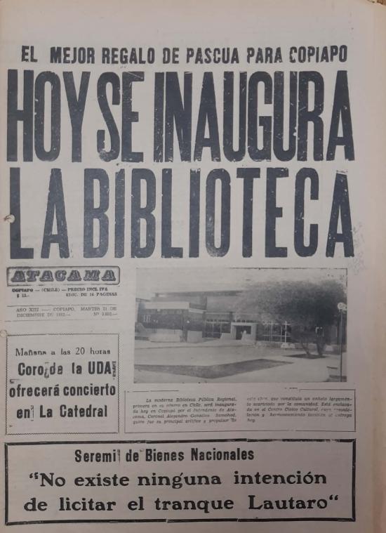 portada diario pronta inauguración biblioteca (1982)
